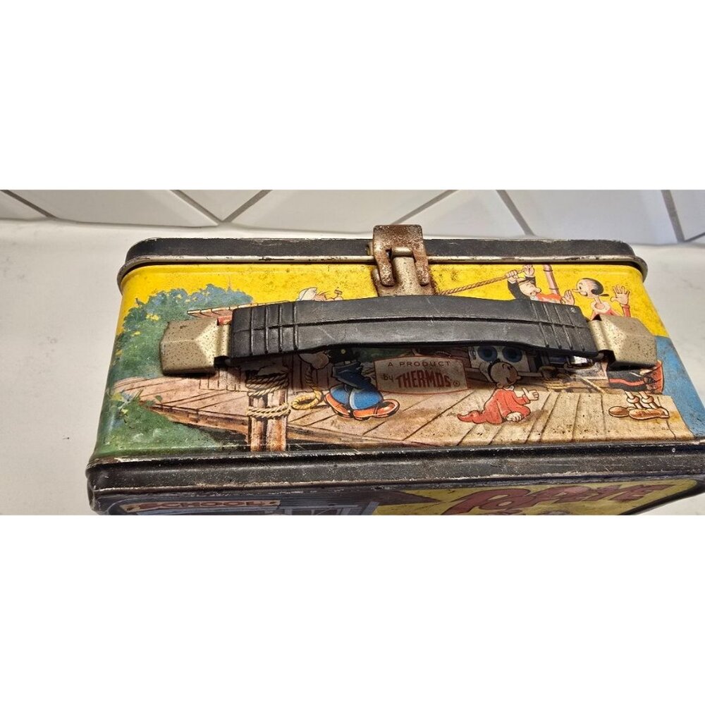 Vintage Popeye Metal Lunchbox By Thermos Co. With Colorful Cartoon Scenes Black - Picture 4 of 7